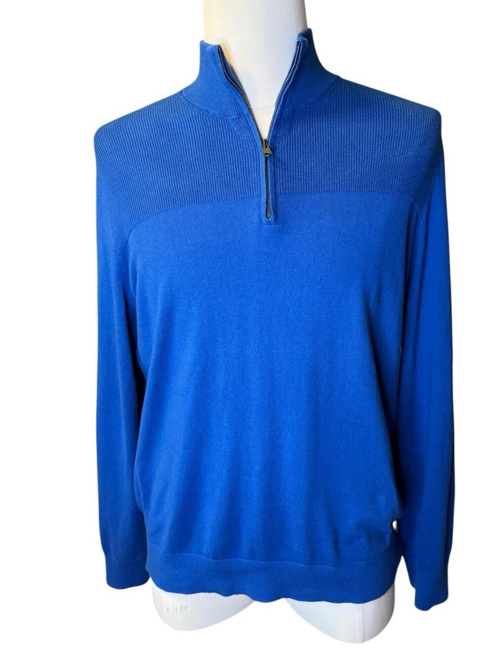 Banana Republic Cotton Cashmere 1/4 Zip Mock Neck Sweater Men's Large Blue